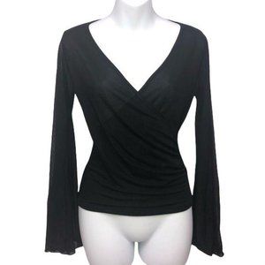 S/M Black sheer long sleeve V-neck top